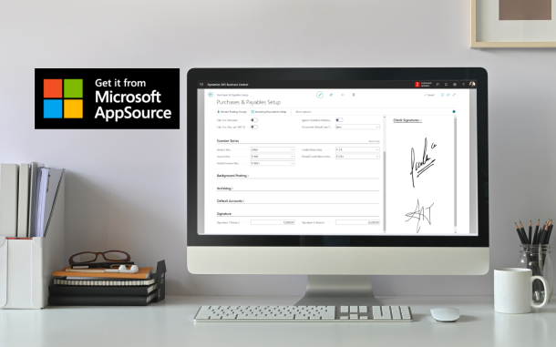 Image of computer on desk displaying the Electronic Check Signature app
