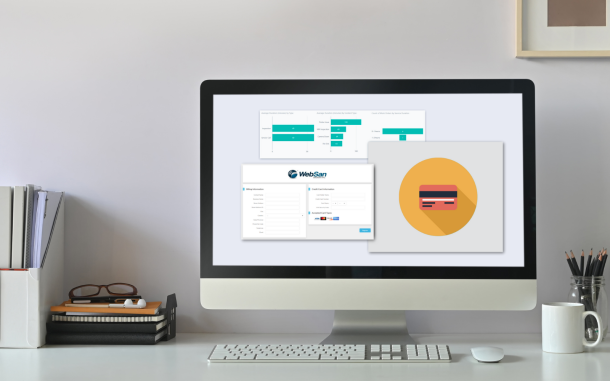 Image of computer on desk with One-Click Credit Card Processing