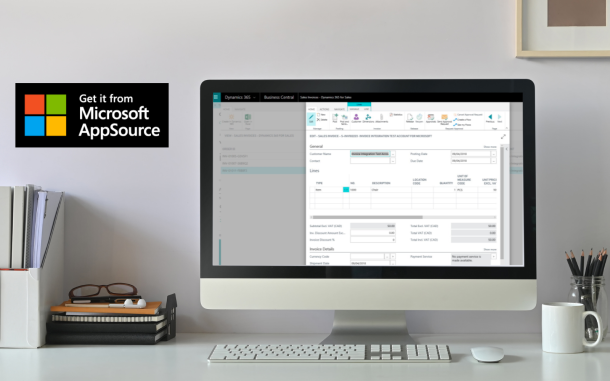 Image of computer on desk displaying the Invoice Connector for Dynamics 365 app