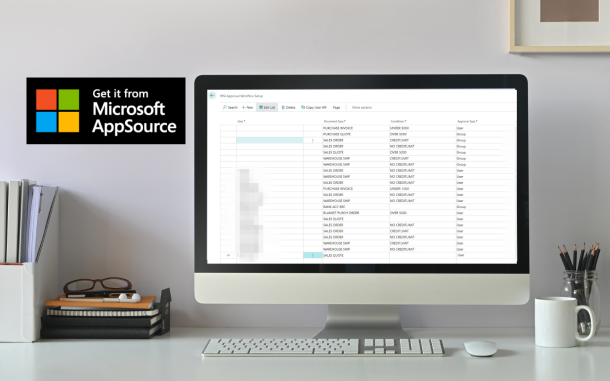 Image of computer on desk displaying the Custom Workflows Approvals app