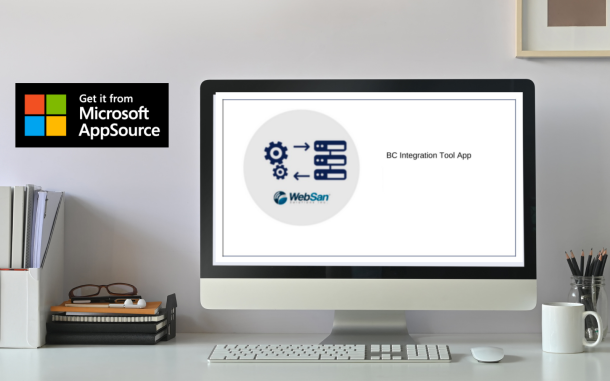 Image of computer on desk displaying the Business Central Integration Tool app