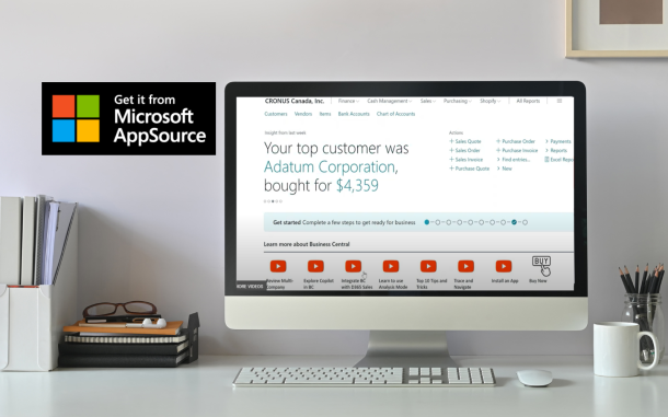 Image of computer on desk displaying the Business Central Concierge app